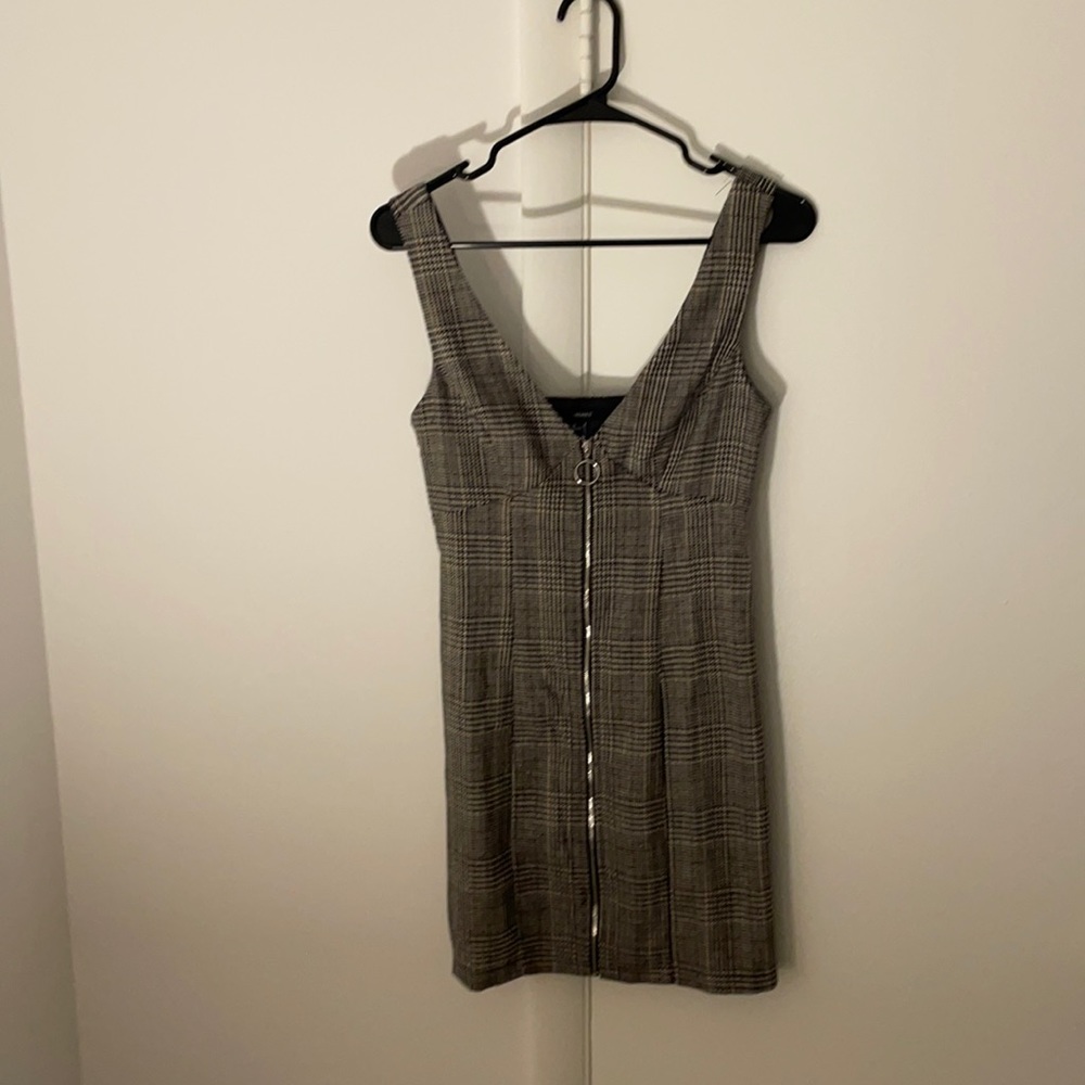 Plaid tight dress with front zipper